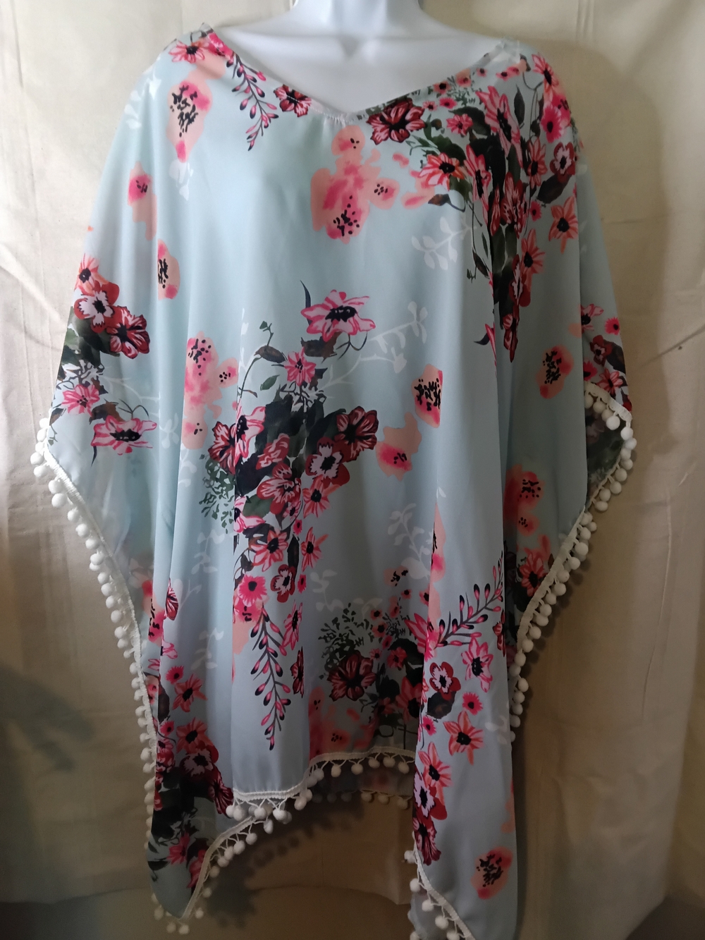 Light Blue Floral Pom-Pom Swim Coverup Xl